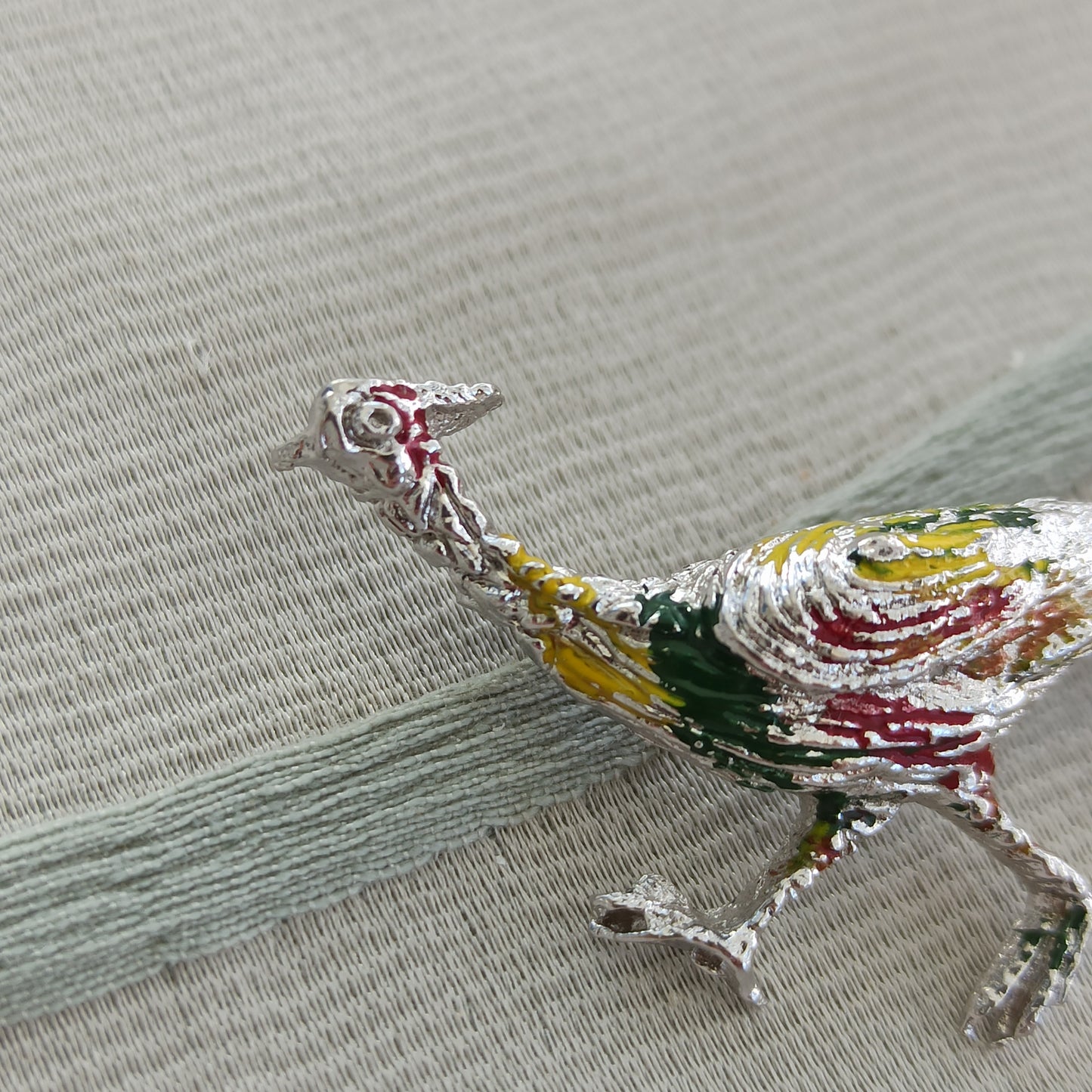 Vintage 800 Silver Enamel Pheasant Brooch - Sigillo del Bosco