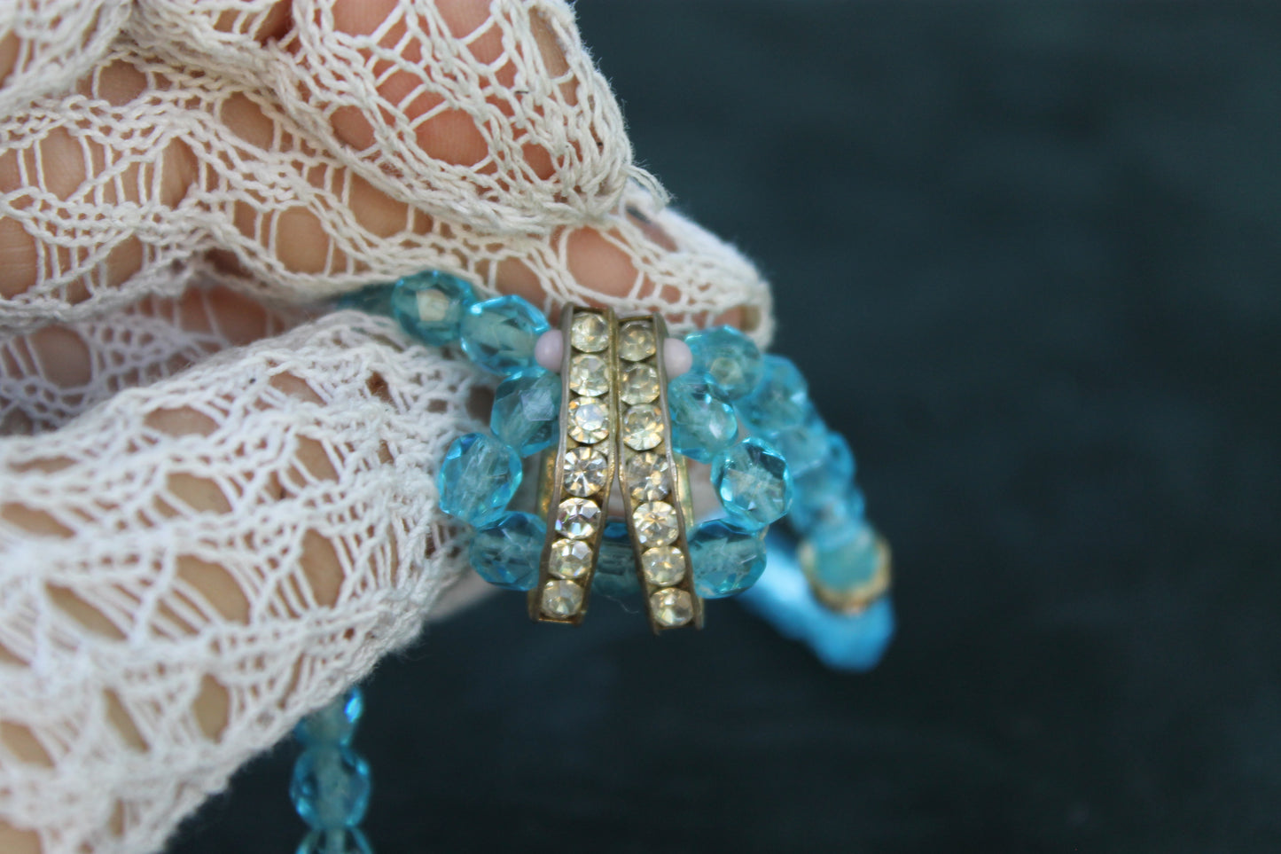 Lacrime di Sirena - Vintage silver necklace with light blue glass pearls