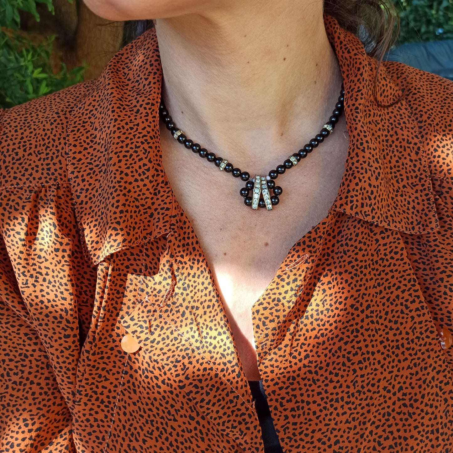 Geometria dell’Ombra - Vintage necklace with onyx and rhinestones