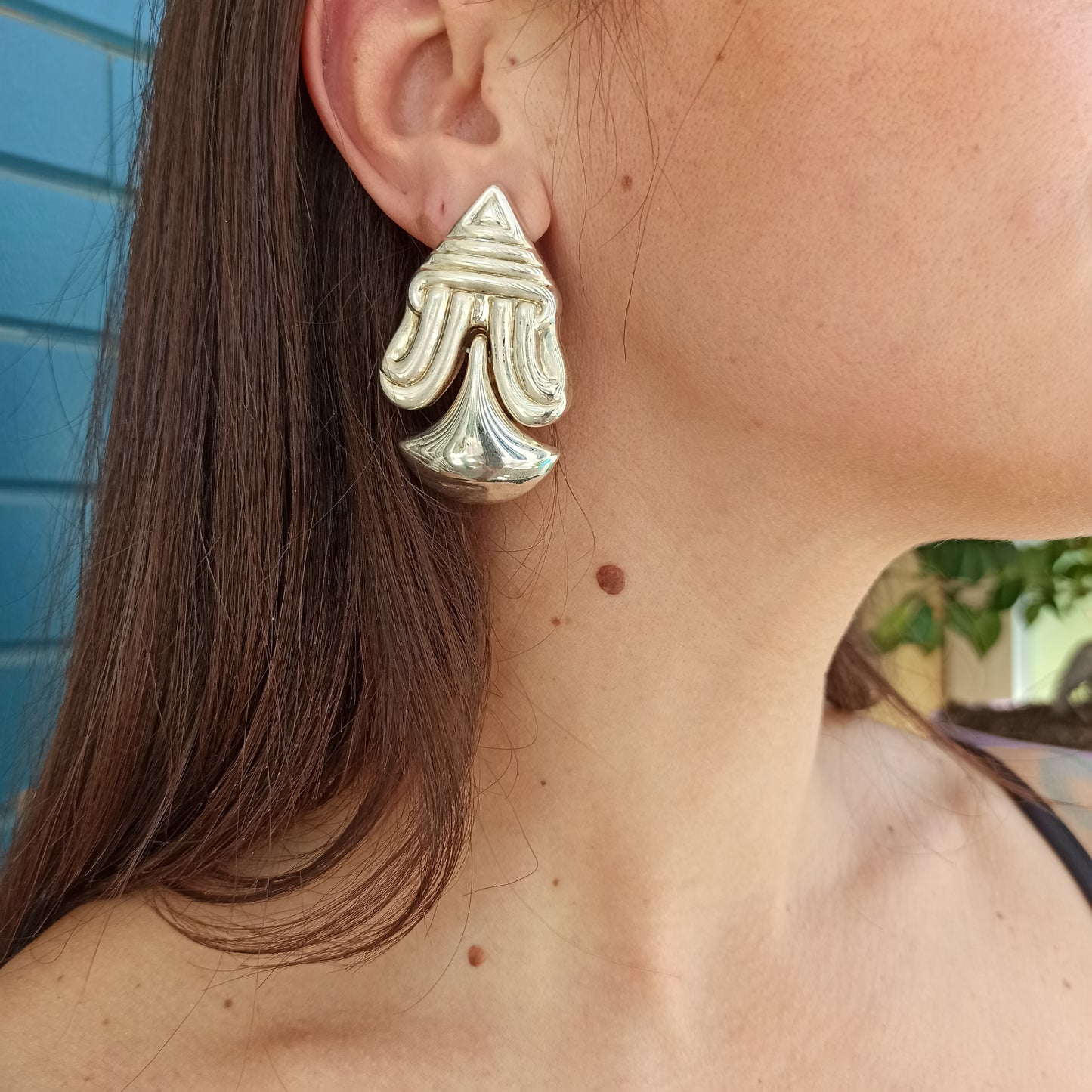 Vintage Silver-Tone Ethnic Clip-On Earrings - Sigillo del Deserto