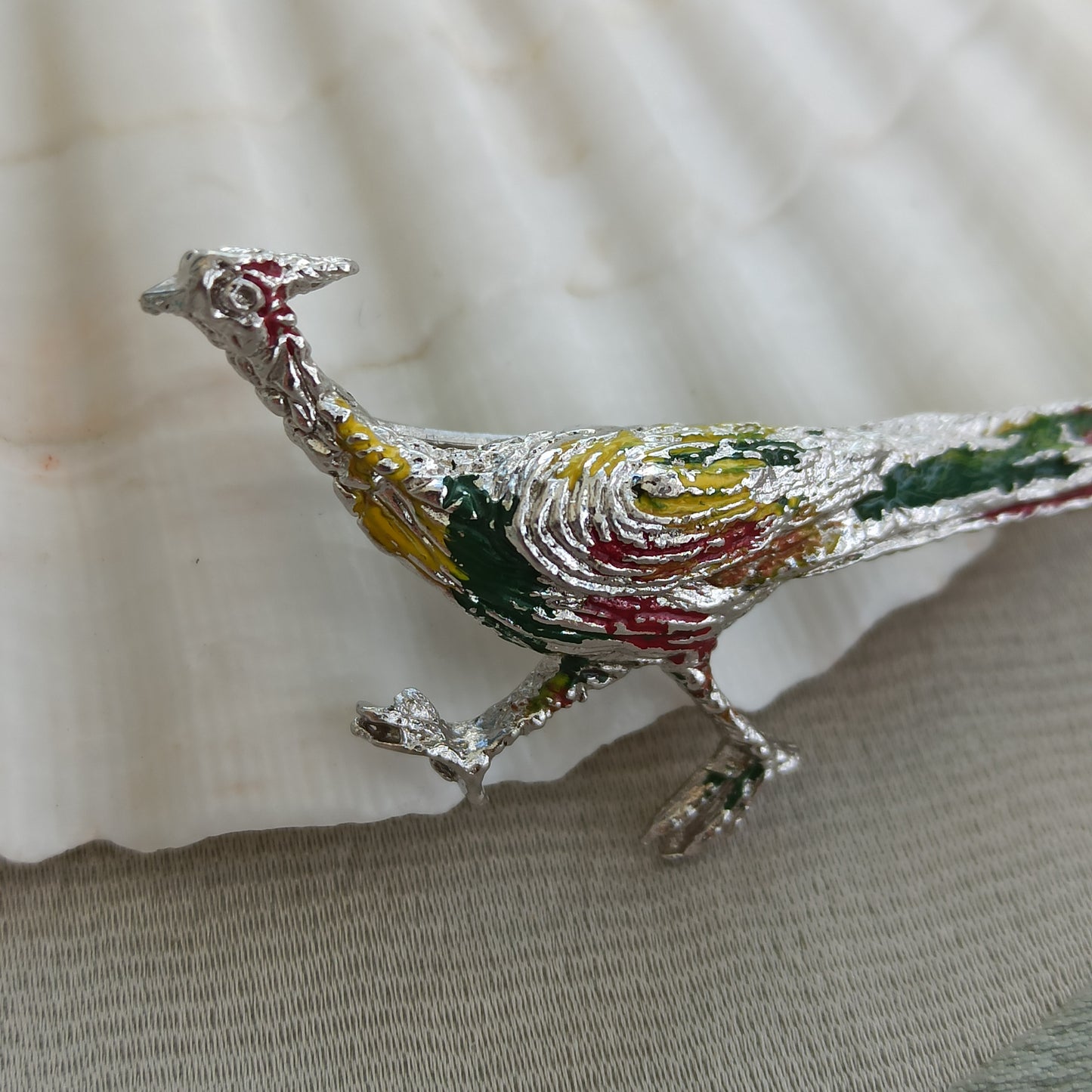 Vintage 800 Silver Enamel Pheasant Brooch - Sigillo del Bosco