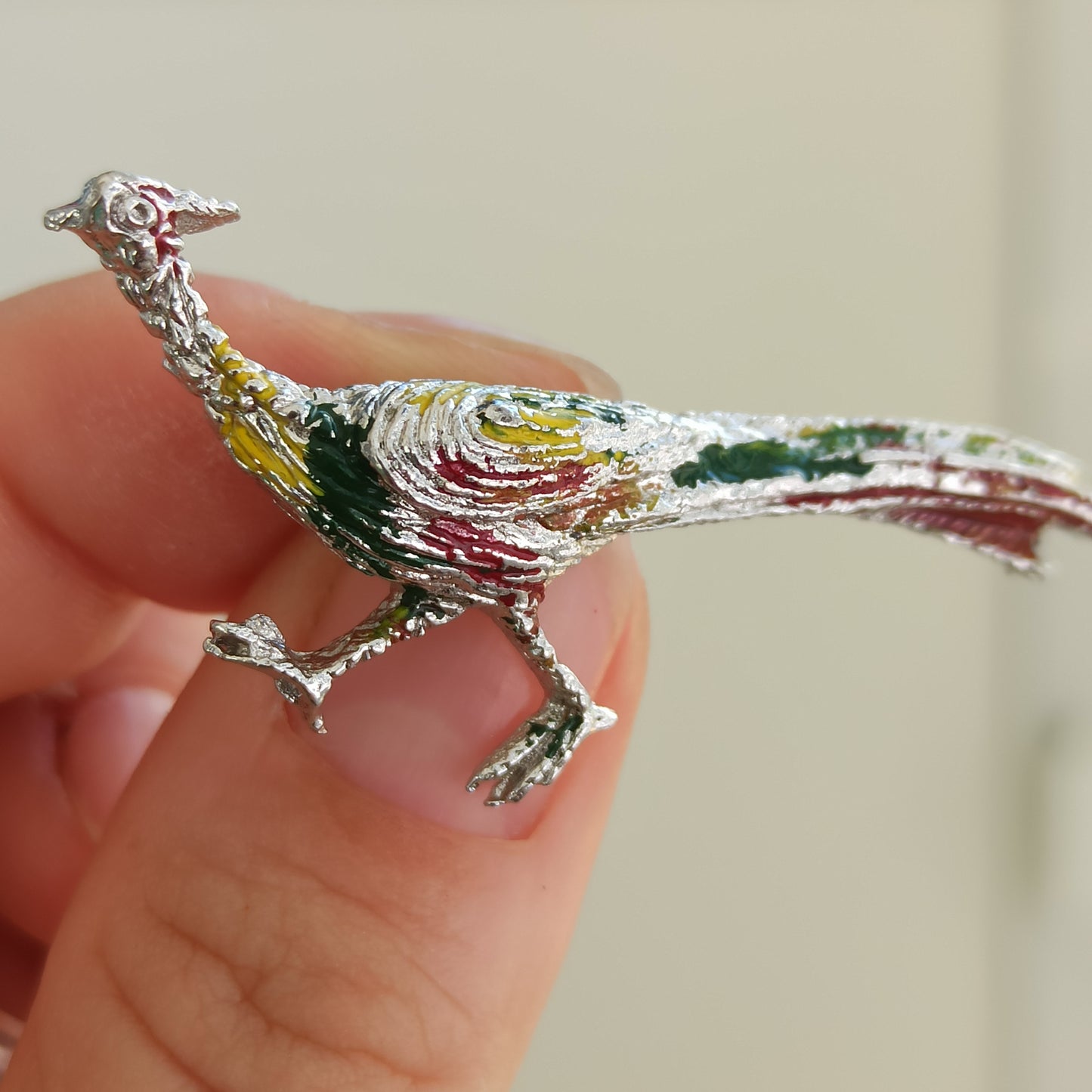 Vintage 800 Silver Enamel Pheasant Brooch - Sigillo del Bosco