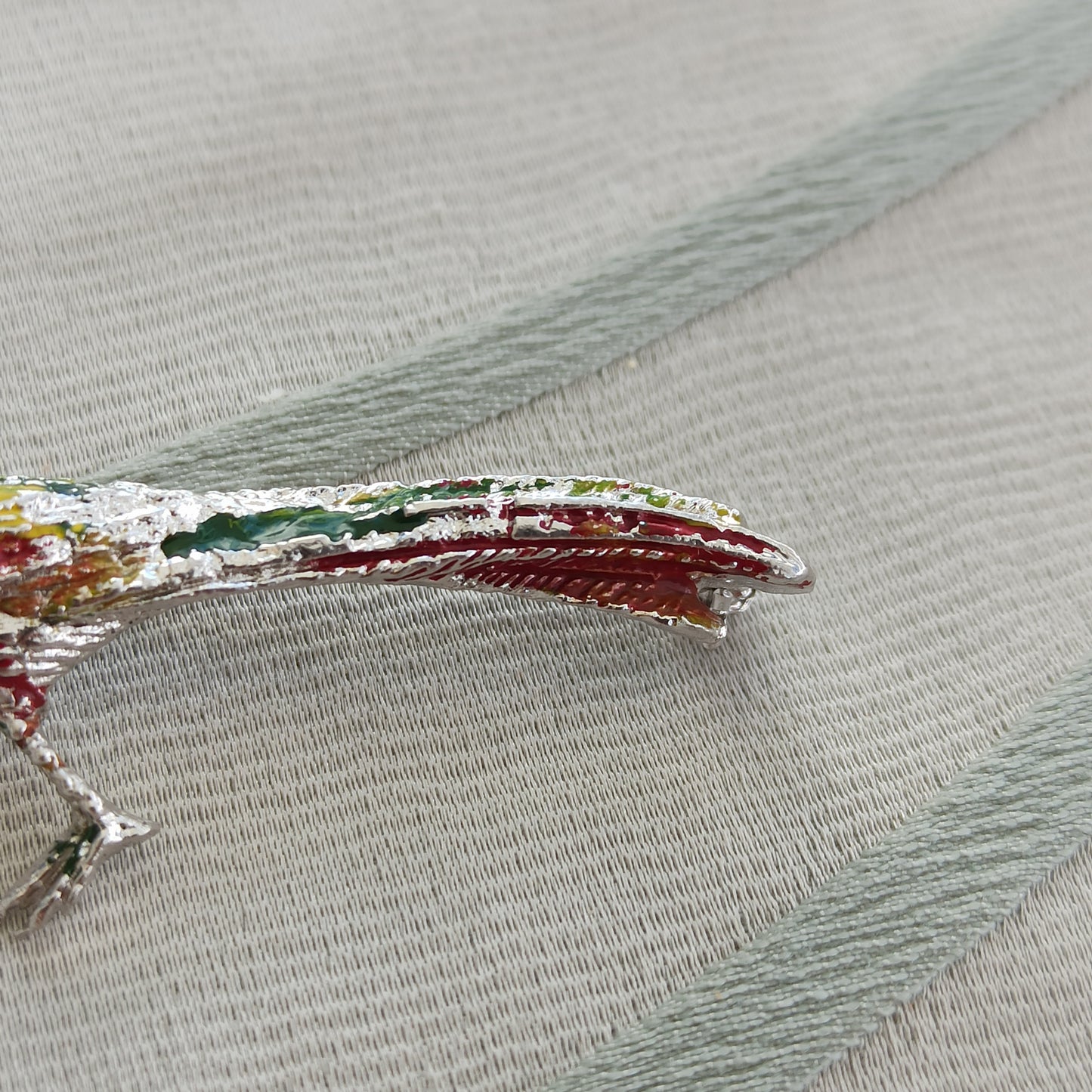 Vintage 800 Silver Enamel Pheasant Brooch - Sigillo del Bosco