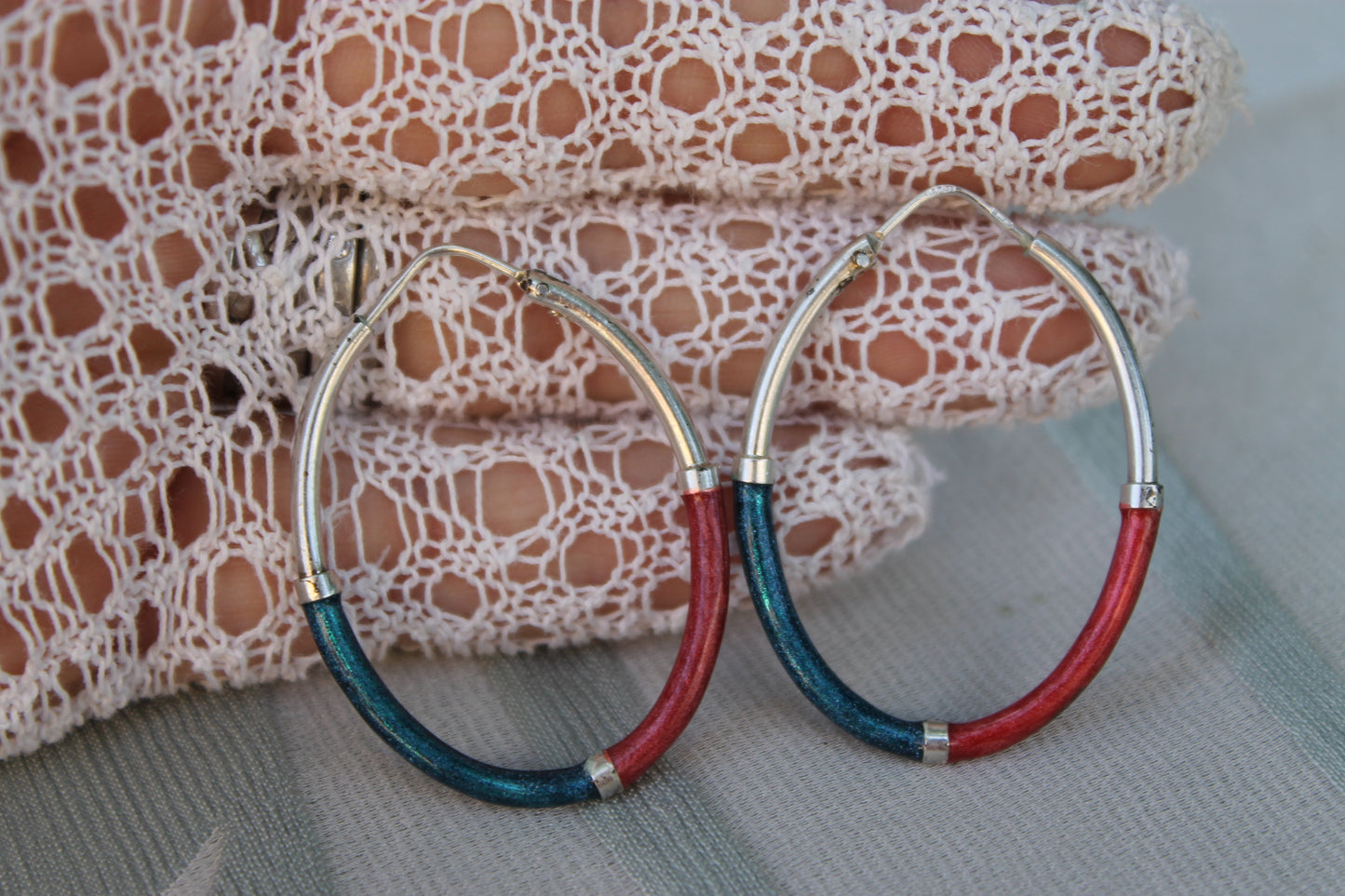 Cerchi del Destino - Vintage earrings in enameled 925 silver