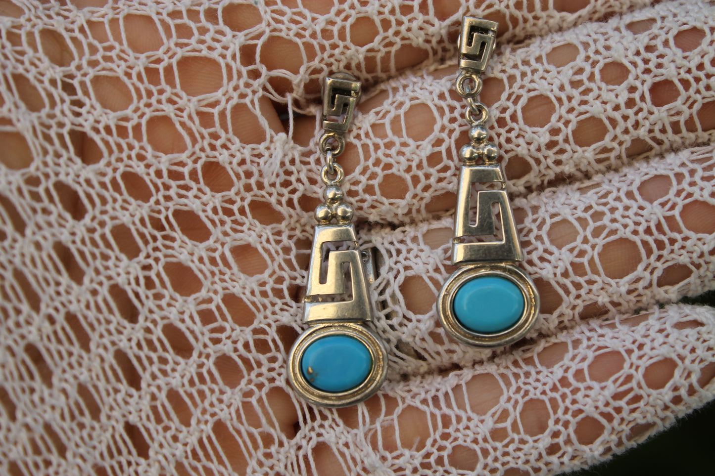 Labirinto Sacro - 925 Sterling Silver Earrings with Turquoise
