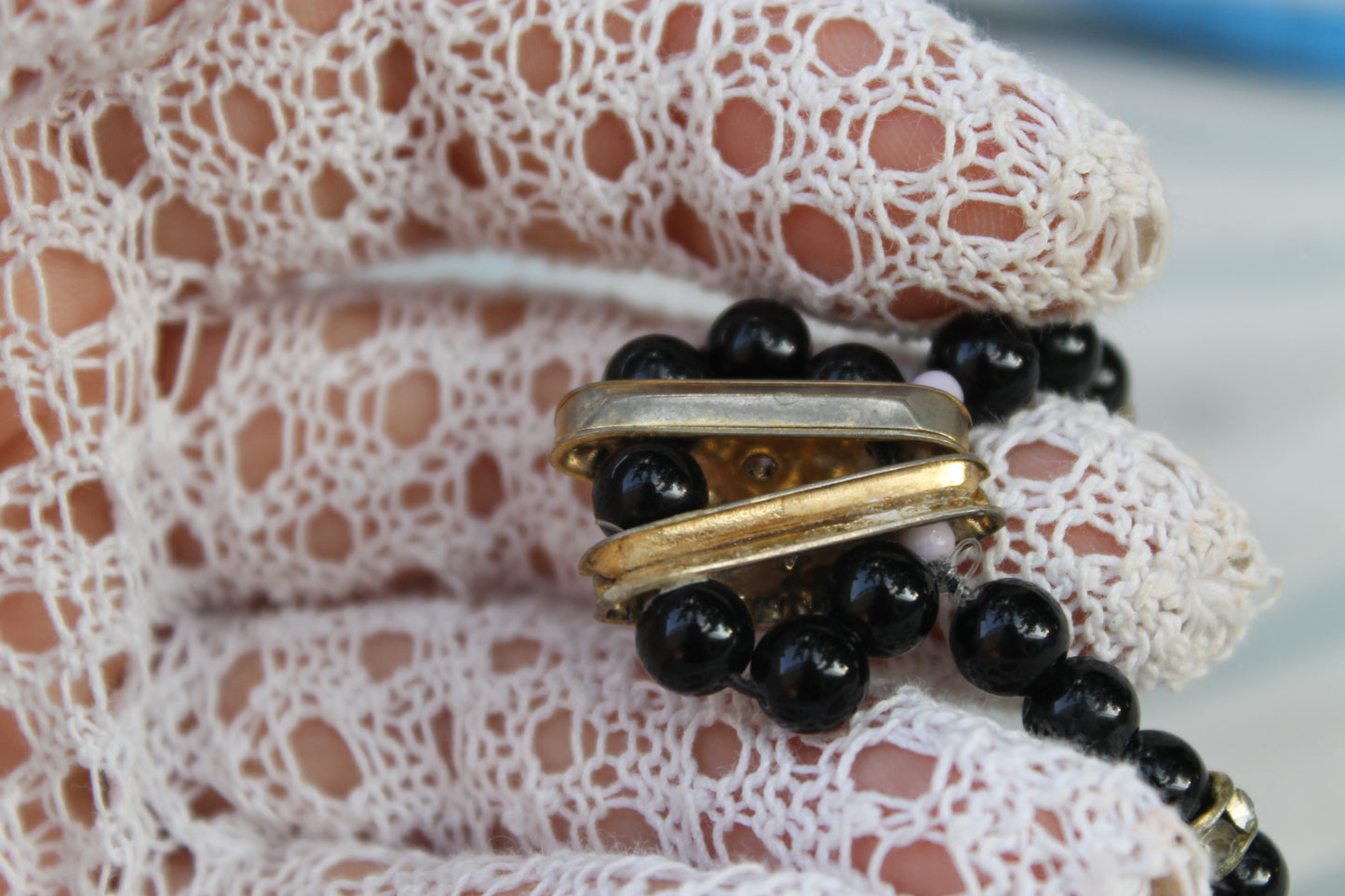 Geometria dell’Ombra - Vintage necklace with onyx and rhinestones