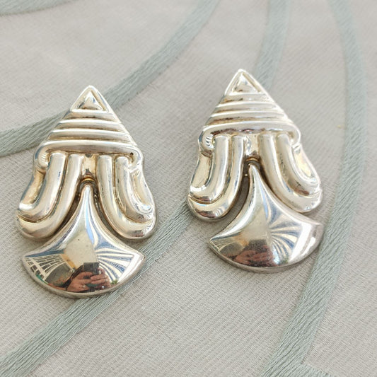 Vintage Silver-Tone Ethnic Clip-On Earrings - Sigillo del Deserto