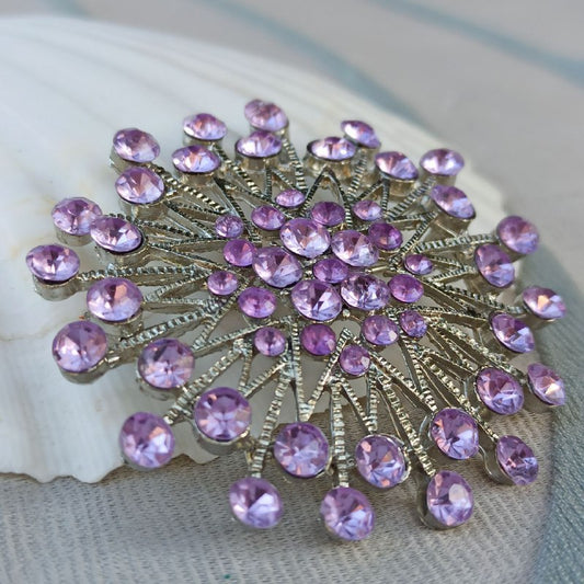 Fiato di Luce - Vintage brooch in silver-toned metal with amethyst rhinestones