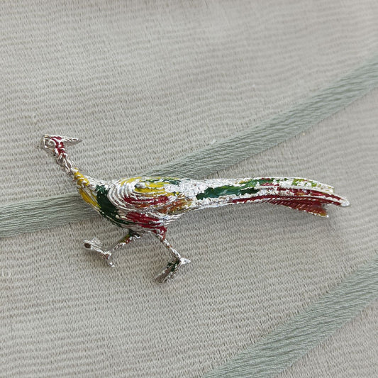 Vintage 800 Silver Enamel Pheasant Brooch - Sigillo del Bosco