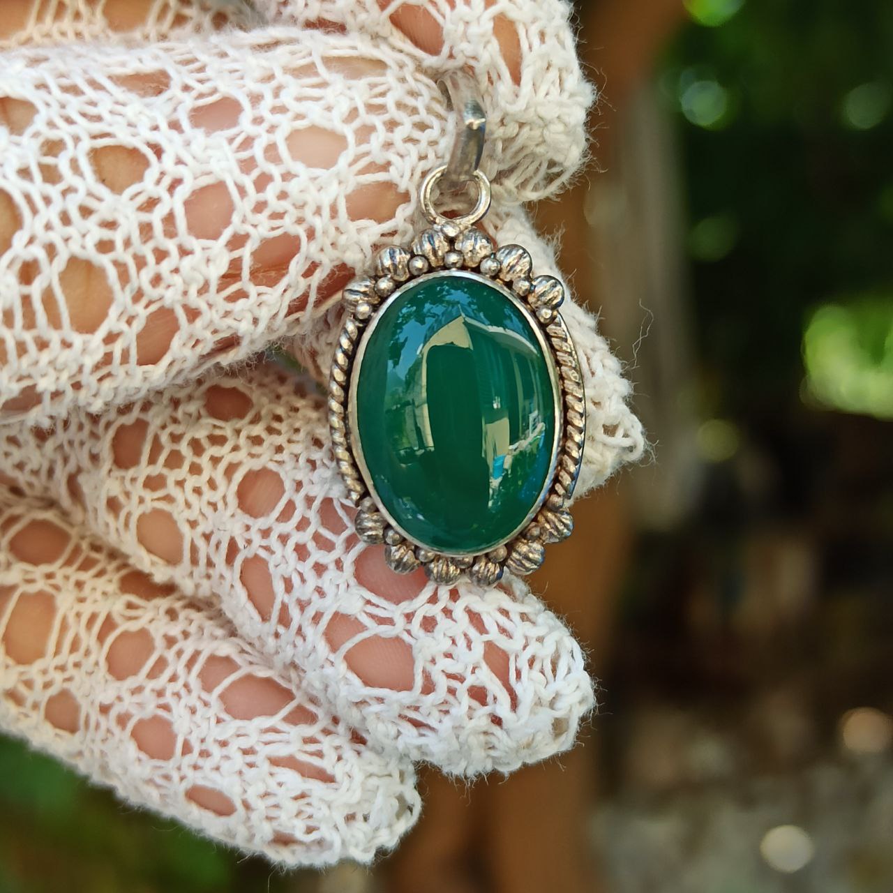 Sigillo del Bosco Profondo - Silver Pendant with Green Onyx